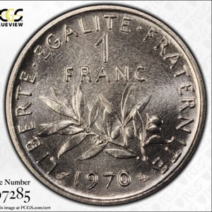 France, 5th Republic, 1 Franc 1970, PCGS MS69, Top Pop 1/3 - Picture 1 of 4