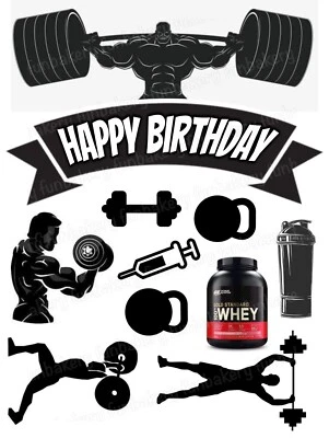 Gym Fitness Tortenaufleger Muffin essbar Party Deko Bodybuilder Eiweiss Sport - Bild 1 von 4