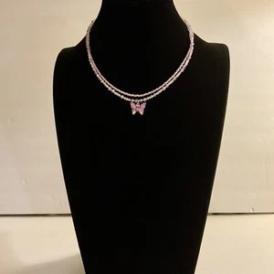 Double Stranded Butterfly Crystal Necklace - Picture 1 of 24