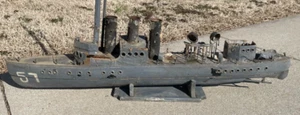 Vintage Hand Made Wooden WW2 USS Arizona? Schlachtschiff 35 x 10 Zoll Volkskunst Dekor - Bild 1 von 12