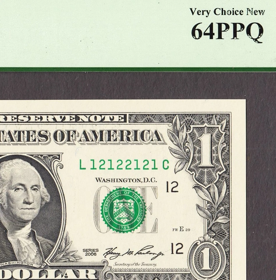 2006 FR Note San Francisco $1 Fr# 1933-L RADAR # 12122121 CH UNC PCGS 64 PPQ - Image 1 of 3