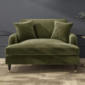 Velvet Loveseat 2 Seater Sofa Couch in Green with Cushions - Picture 1 of 6