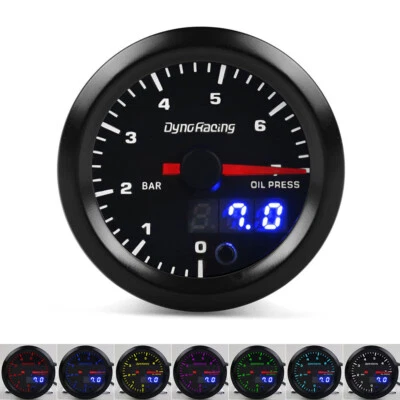 Universal 2"52mm Digital & Pointer LED 0-7 Bar Oil Pressure Gauge Meter + Sensor - Image 1 of 4