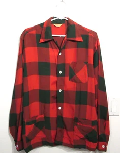 1940er VINTAGE HEMD JACKE PYJAMA KARIERT BREITER SCHLAUFENKRAGEN LOUNGE CAMP KARIERT S54 - Bild 1 von 14