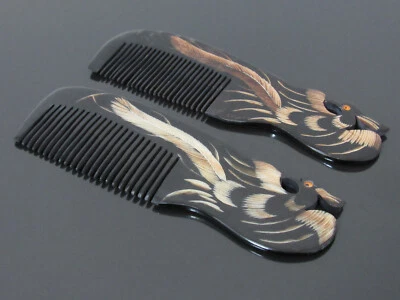 Peine peine de cuerno de buey negro antiestático Phoenix hecho a mano #412 1 pieza Foto 1 de 4