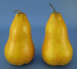 Faux Fake Fruit 2 Tall Golden Yellow Pears Plastic Decorative Staging Prop - Picture 1 of 1