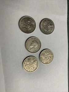 Five Total 1948-1966 Great Britain 6 Pence Lucky Wedding Coin Sixpence - Picture 1 of 2