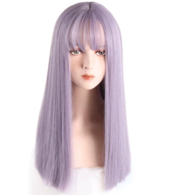 Peluca de pelo liso pastel con flequillo larga sintética fresca ceniza hada disfraz peluca Foto 1 de 4