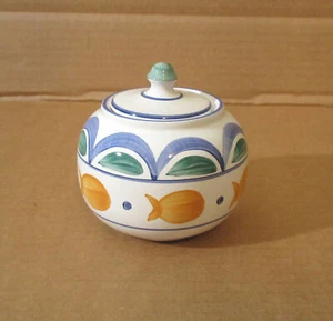 Tarro azucarero vintage Herend Village cerámica pintado a mano patrón pez dorado con tapa - Imagen 1 de 10