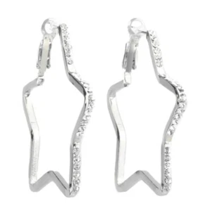 35mm Star Shaped Hoop Earrings Silver Plated Rhinestone Crystal Studded Hoops - Picture 1 of 3