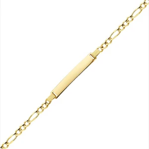 14K Solid Yellow Gold Figaro ID Bracelet 4mm 7.5" - Free Engraving Name Plate - Picture 1 of 2