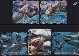 GREAT WHITE SHARK & SEALS Sea/Marine Life 5v MNH Stamp Set (2012 Burundi) - Picture 1 of 1