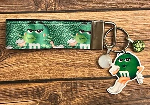 Key Fob Chain Holder Strap Mini Charm Green M M Girl Glitter RTS 3" - Picture 1 of 1