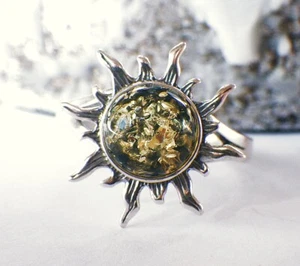 Schmuck-stck Bernstein Sonne Silber grün verschiedene Farben Ring - Bild 1 von 2