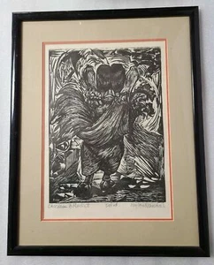 Byron Randall 1956 (1918-1999) grabado en madera firmado pollos al mercado - Imagen 1 de 7