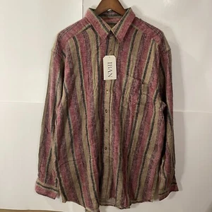 Iban Vintage Red Black Brown Stripe Button Shirt XXL New With Tags - Picture 1 of 10
