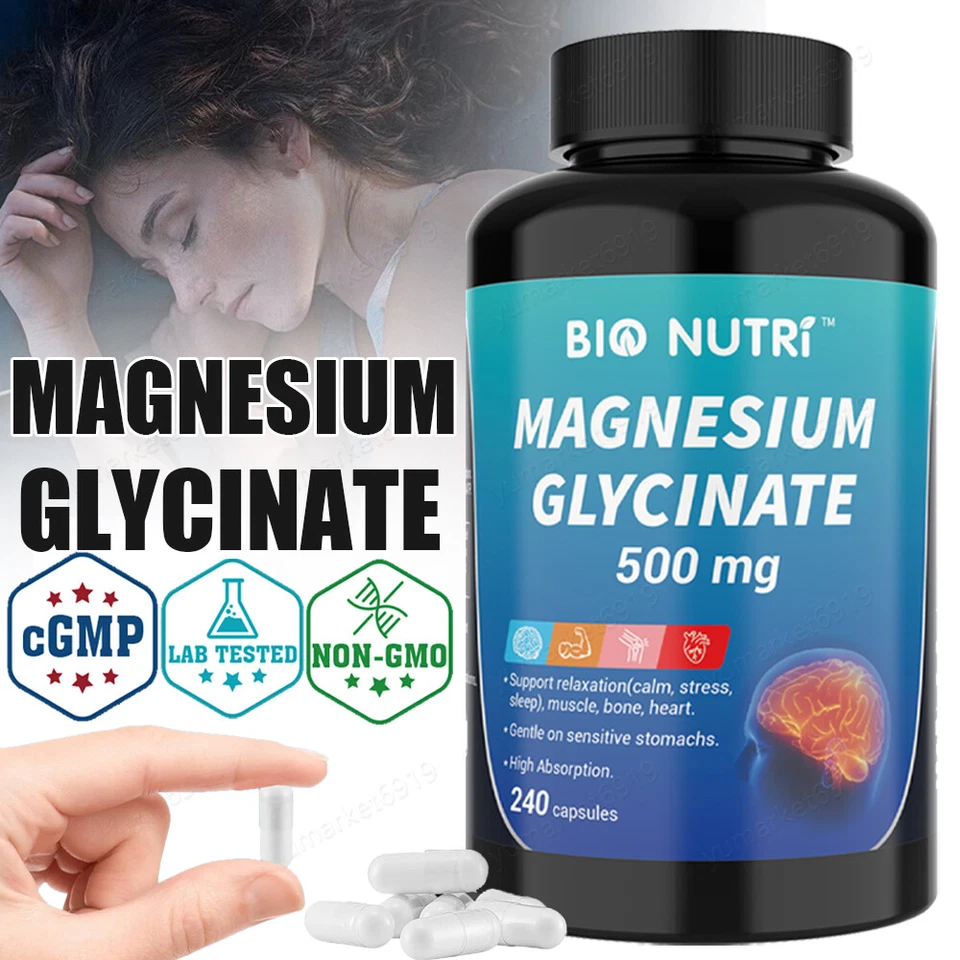 Magnesium Glycinate 500mg 240 Capsules For Sleep Stress Relief Support Bone Lot - Image 1 of 4