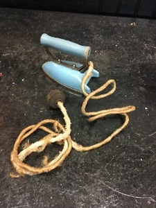 Metal Iron Miniature Child's Electric Blue Wood Handle Untested Vintage - Picture 1 of 5