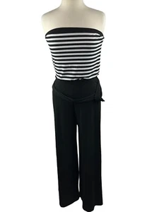 White House Black Market Black White Striped Strapless Wide Leg Jumpsuit Small - Picture 1 of 11