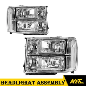 Chrom Headlights For 2007-2013 GMC Sierra 1500 2007-14 2500HD 3500HD LEFT+RIGHT - Picture 1 of 11