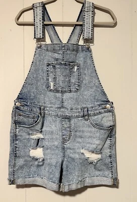 Women’s Maurices Shorts Overalls Size M Light Wash Distressed - Image 1 of 4