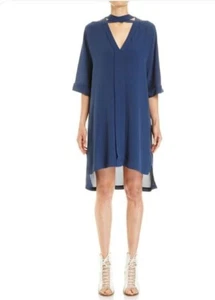 Willow Unique Blue Silk Crepe Kimono Dress with matching slip Size L PAID $300 - Picture 1 of 1
