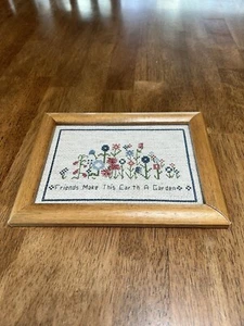 Finished Framed Cross Stitch Flowers Friends 'Friends Make This Earth A Garden' - Picture 1 of 6