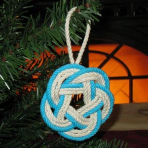 Turquoise Nautical Christmas Ornament Hand Woven Sailor Knot Cotton Ornament - Picture 1 of 7