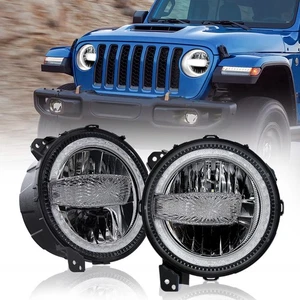 9 Inch LED Headlights White Halo DRL FOR Jeep Wrangler JL 2018-2024 Gladiator - Picture 1 of 8