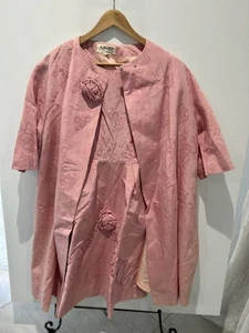 Vintage M BLOCK Pink Embroidered Floral 2 Piece Set Dress & Jacket Sz 55W S M - Picture 1 of 24