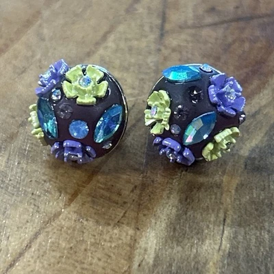 Pendientes Betsey Johnson Floral Multicolor Resina Aurora Boreal Cristales Poste Foto 1 de 3