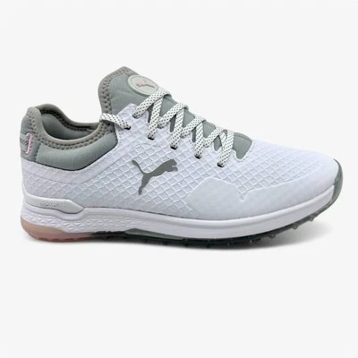 Zapatos de golf impermeables PUMA Proadapt Alphacat blancos plateados rosas para dama y mujer Foto 1 de 4
