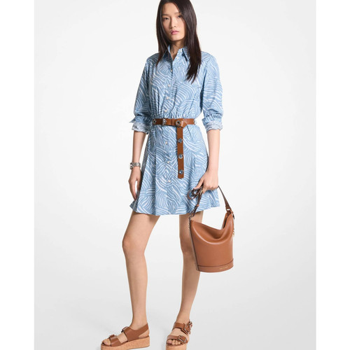 Camicia Michael Kors stampa zebrata cotone elasticizzato popeline taglia SM MSRP $275 blu