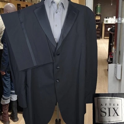 After Six 2 Piece Tuxedo Mens 62XL Trousers 54X34 Black 3 Button - Image 1 of 4