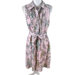 Abito Camicia Nanette Lepore Tg 8 Rosa Floreale Chiffon Foderato Vita Cravatta Rosa Pasqua - Foto 1 di 12