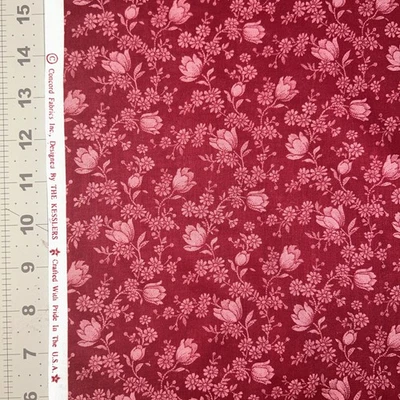 Flowers On Deep Red The Kesslers For Concord Cotton Fabric 1/2 Yard (18 By 44”) - Image 1 of 3