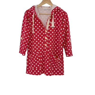 Top túnica Susan Graver a lunares con botones delanteros con capucha rojo blanco para mujer XS Foto 1 de 4