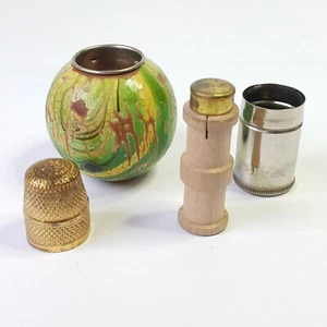 Vintage Portable Travel Sewing Kit Ball globe Thimble Cotton Reel Holder - Picture 1 of 7