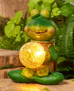 Meditation Pose FROG/ Turtle Statue with Solar Glass Ball Lighted Garden Accent - Picture 1 of 1