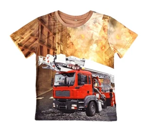 Jungen T-Shirt Feuerwehr Leiterwagen Fotodruck Kinder Shirt H-396 - Bild 1 von 5