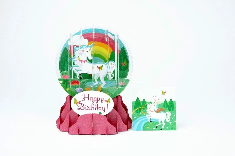 Up With Paper 3D SNOW GLOBE Greeting Card, UNICORN - Image 1 of 1