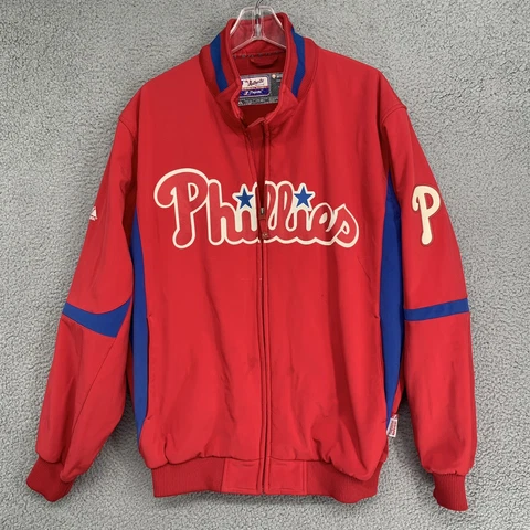 Philadelphia Phillies Red Majestic Authentic Therma Base Dugout Jacket Mens XL Cover