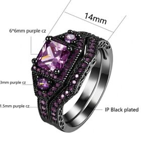 Couple Rings Purple Cz Black Plated Tungsten Ring Mens Ring Womens Ring Sets