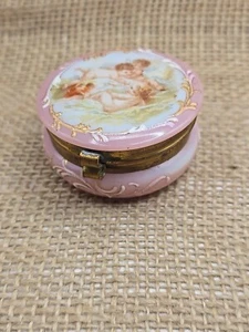Bohemian Moser Pink Milk Glass Vanity Jar Enameled Dresser Trinket Box - Picture 1 of 9