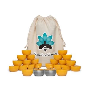 Beeswax Tea Light Candles Refills with Two Custom Reusable Sturdy Steel Candl... - Picture 1 of 8