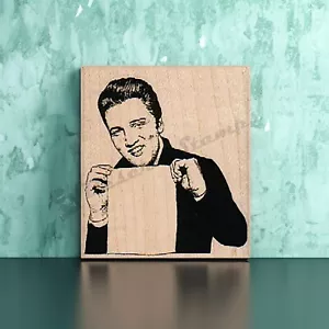 Mounted Rubber Stamp, Elvis Holding Sign, Elvis Stamp, The King of Rock, Elvis - Picture 1 of 1
