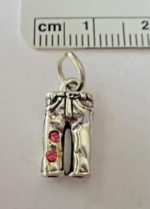 Sterling Silber 3D 16x7mm Paar blaue Jeans mit rosa Kristallen Charm - Bild 1 von 2