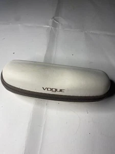 Vogue Vintage Eyeglass Holder Case Hard Shell Brown Zipper 7" x  2" Off White - Picture 1 of 3