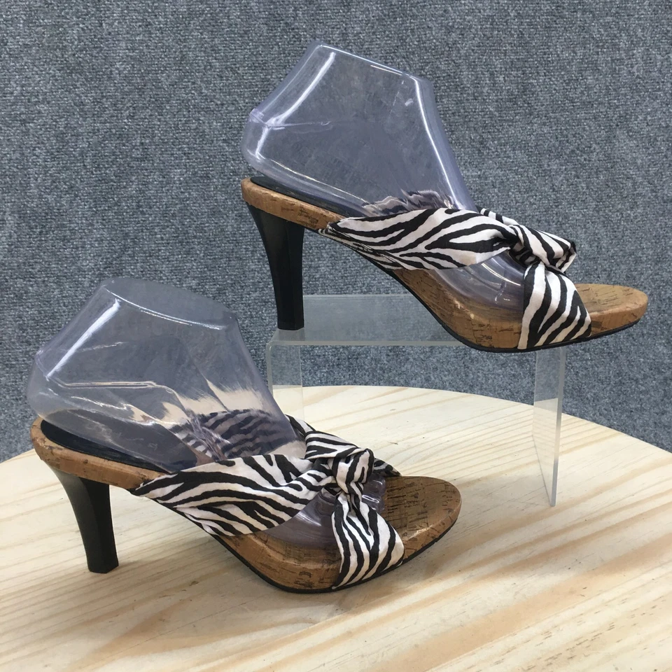 Unisa Heels 女式 9 M Unjojo2 斑马纹高跟鞋白色黑色织物结带 — 第 1/4 张图片