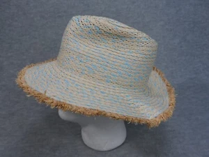 David And Young Straw Hat Packable Foldable Tan/Light Blue Womens One Size - Picture 1 of 7